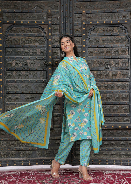 Women Viscose Rayon Kurta Pant Dupatta Set