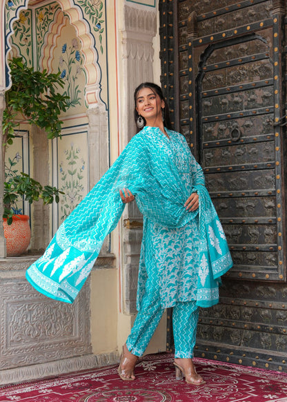 Women Viscose Rayon Kurta Pant Dupatta Set