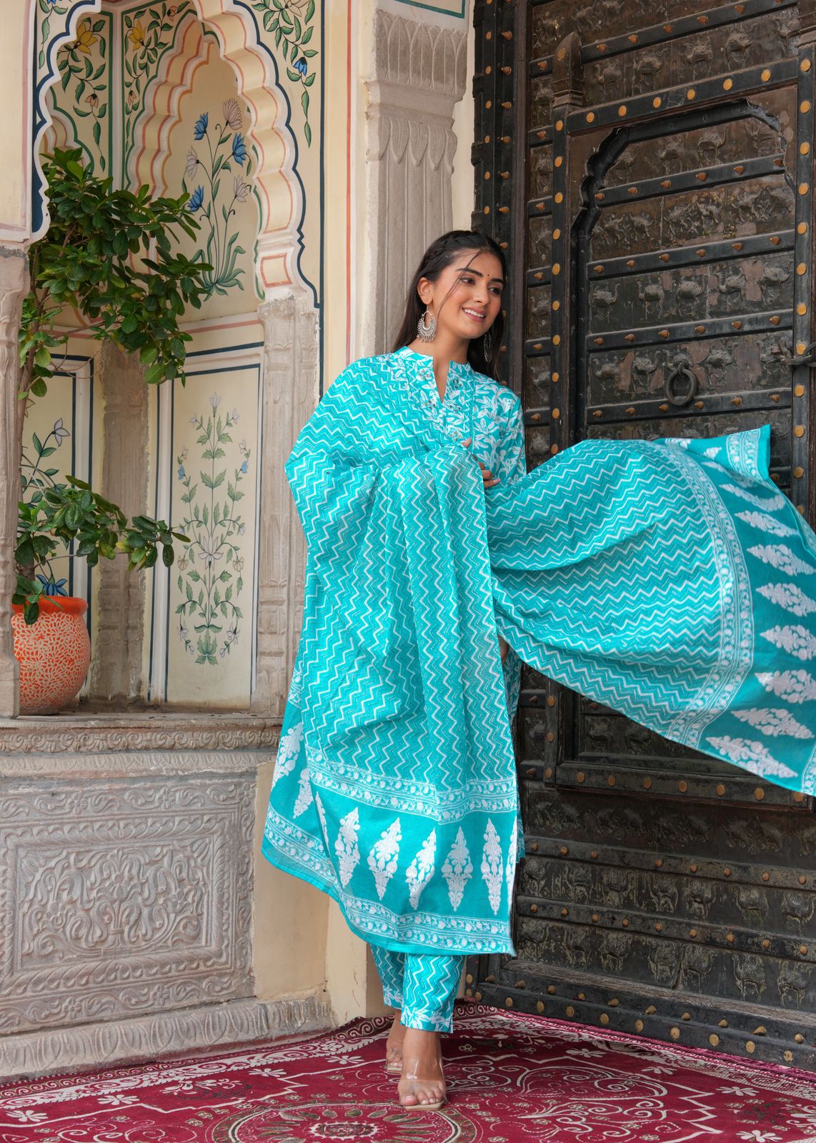 Women Viscose Rayon Kurta Pant Dupatta Set