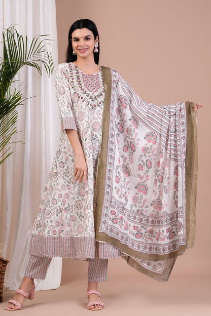 Women Viscose Rayon Kurta Pant Dupatta Set